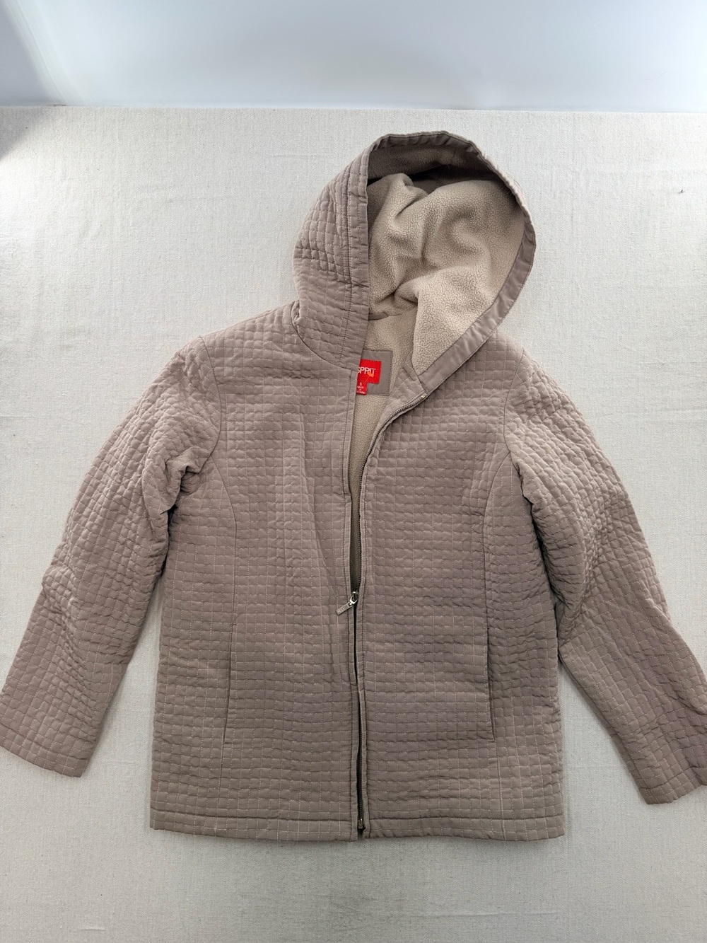 Esprit Quilted Hooded Puffer Jacket Taupe Beige